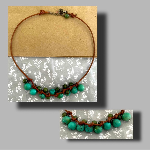 Jewelry - Woman’s Dope Leather & Turquoise Choker Boho Necklace